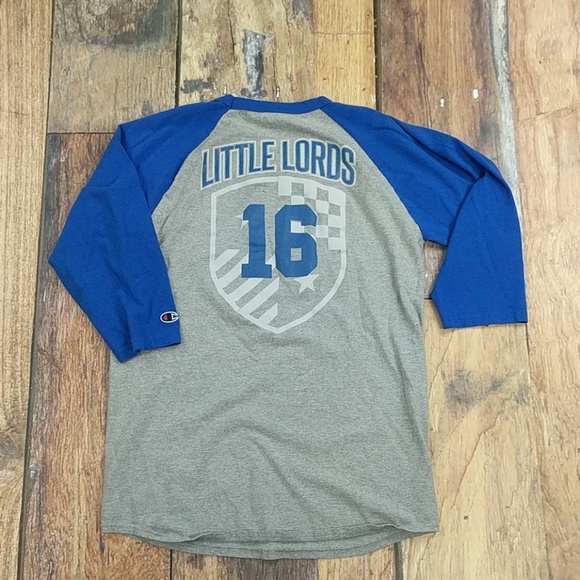 Retro Champion 3/4 Sleeve Ringer Unisex Graphic Tee Madtown Little Lords Size Lg - Picture 5 of 7